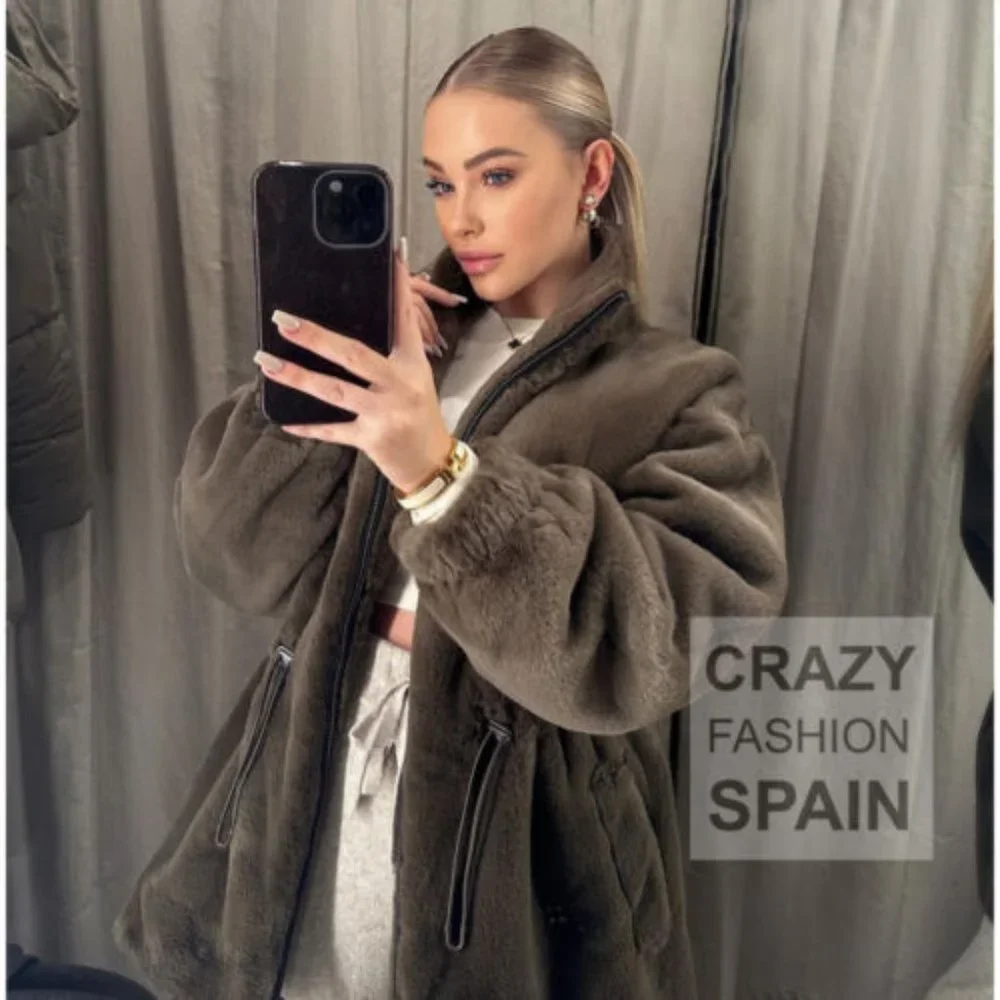 NWT ZARA FAUX FUR JACKET  TAUPE GRAY - REF. 4369/040